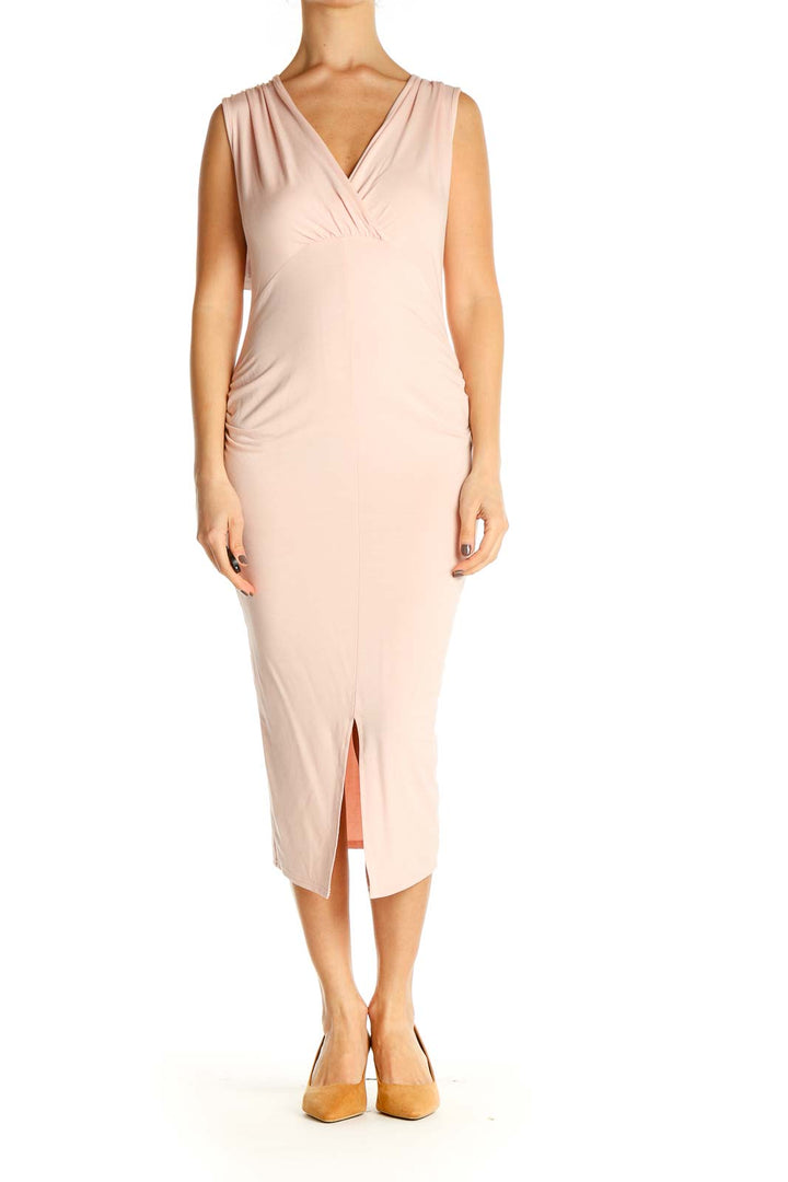 Pink Solid Classic Sheath Dress