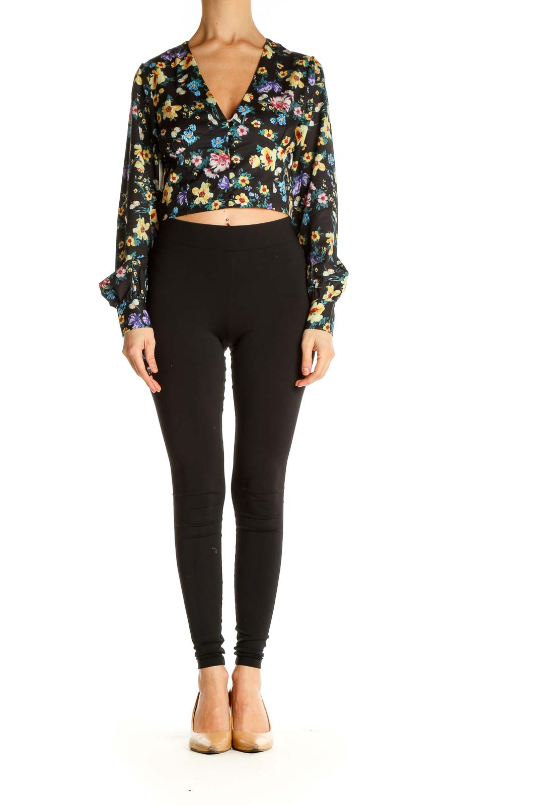 Black Floral Print Retro Blouse