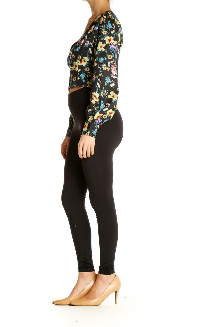 Black Floral Print Retro Blouse