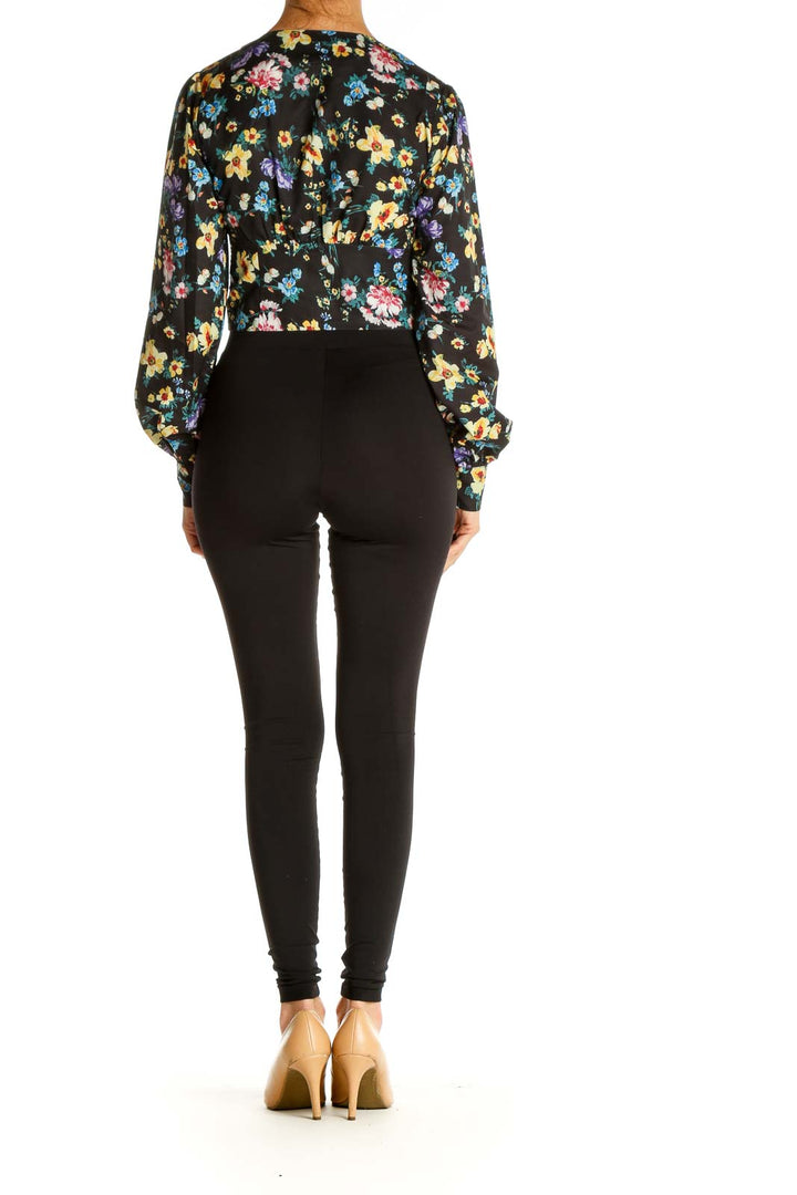 Black Floral Print Retro Blouse