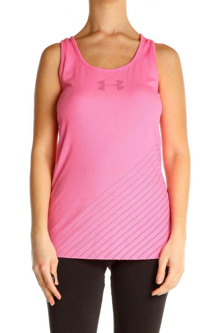 Pink Solid Casual Tank Top