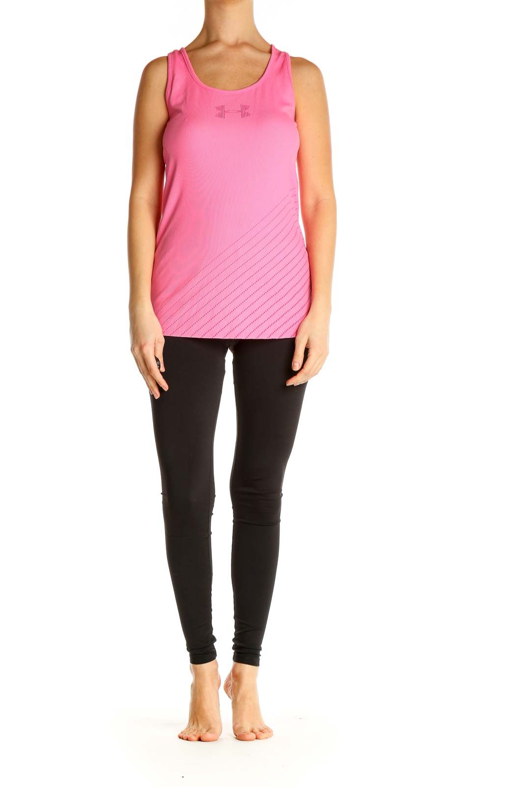 Pink Solid Casual Tank Top