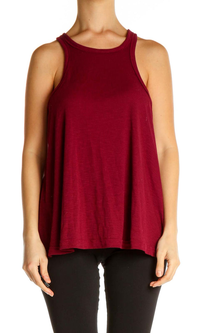 Red Solid Casual Tank Top