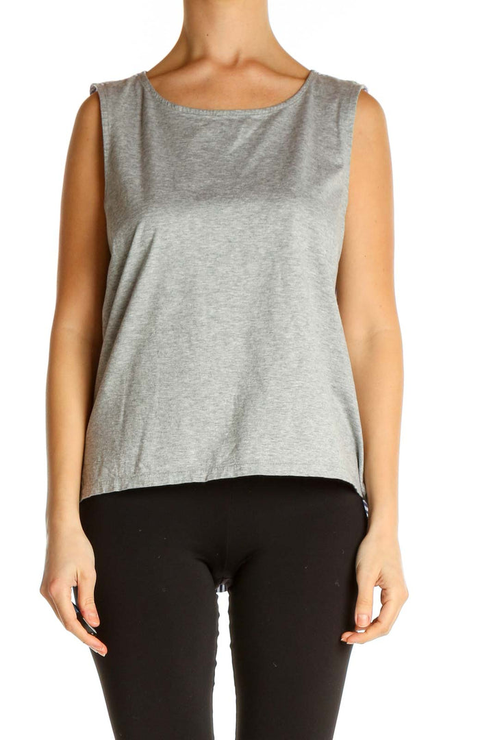 Gray Textured Casual Tank Top