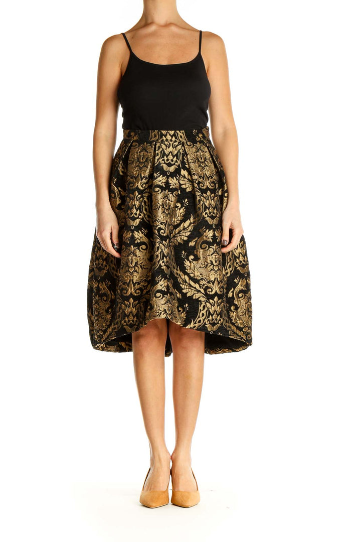 Brown Textured Retro A-Line Skirt