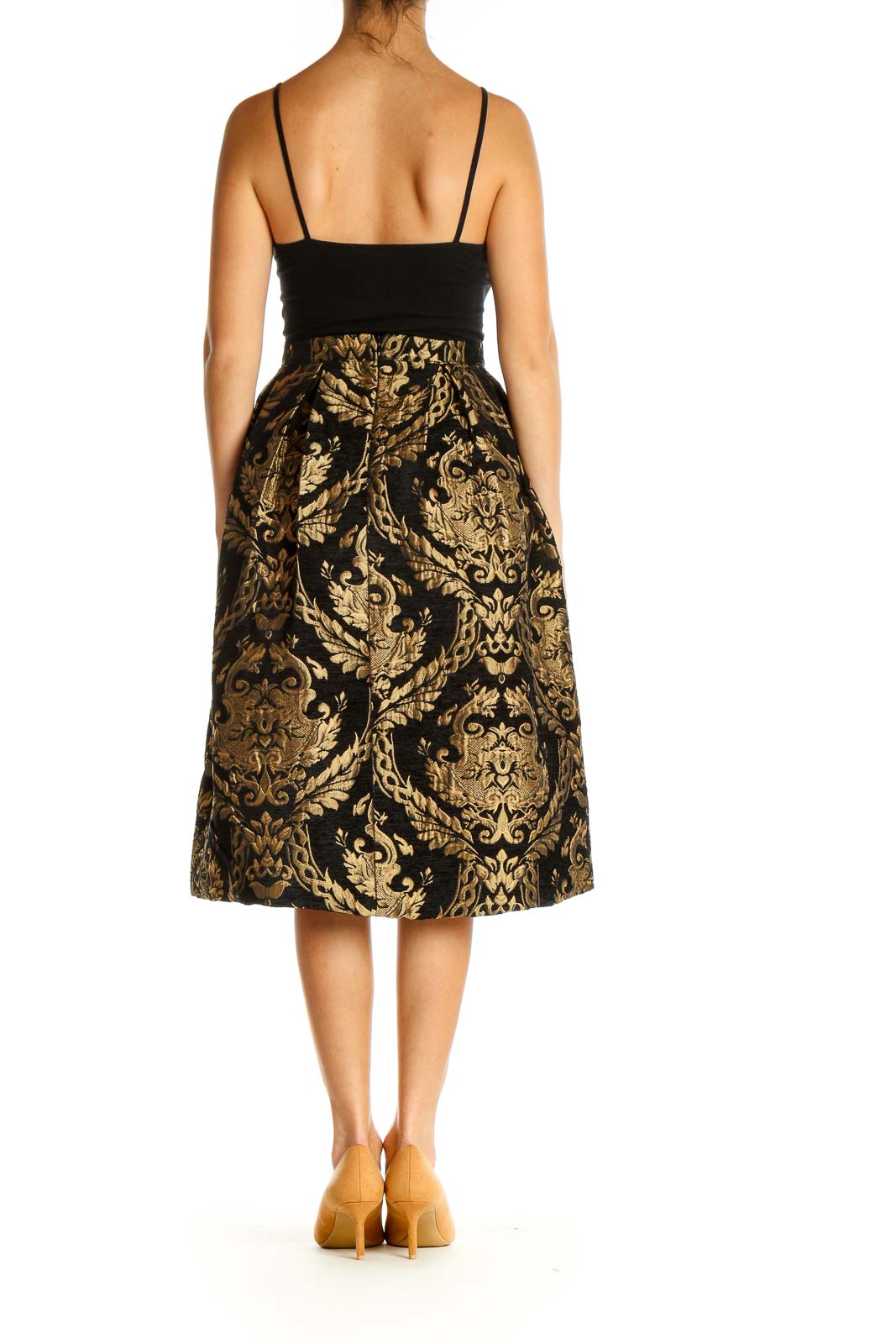 Brown Textured Retro A-Line Skirt