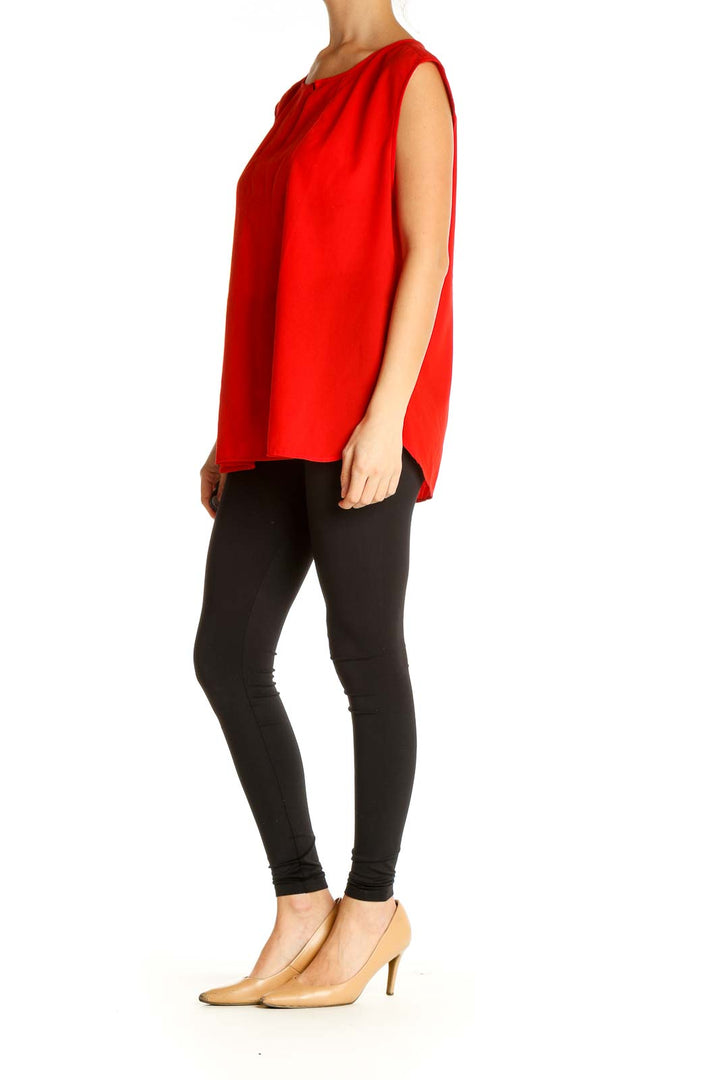 Red Solid Casual Blouse