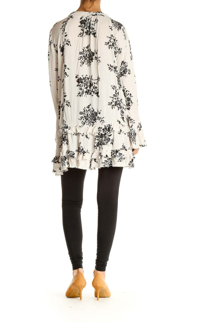 Beige Floral Print Shift Dress