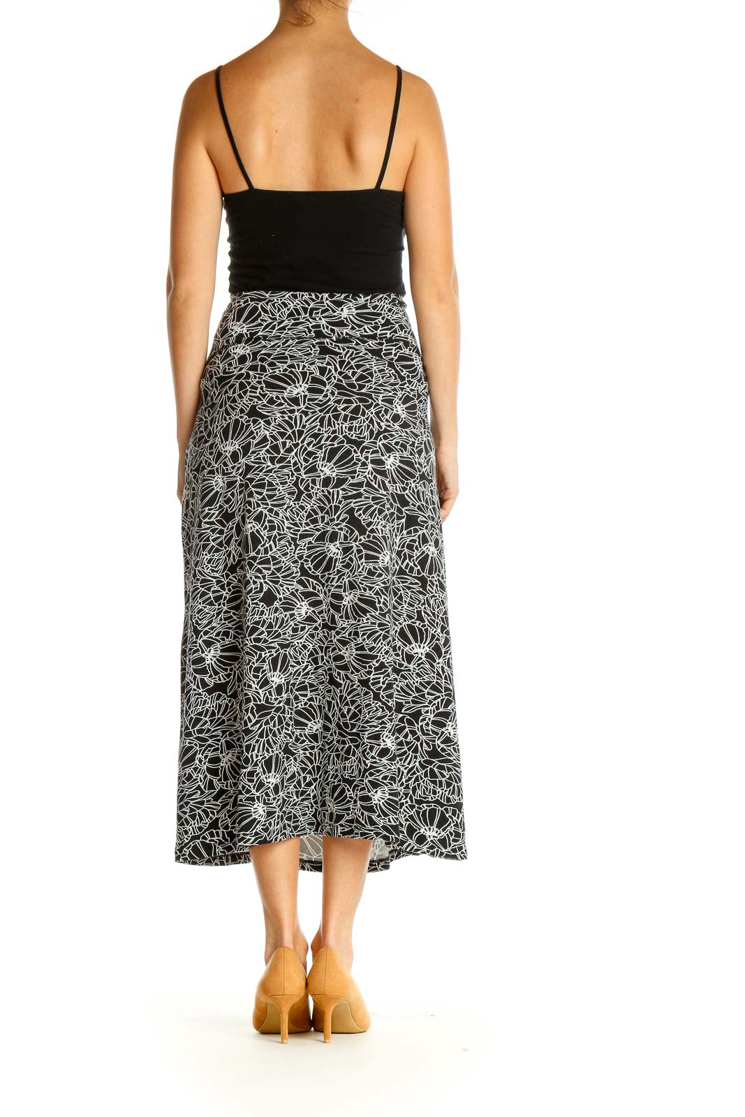 Black Floral Print Brunch A-Line Skirt