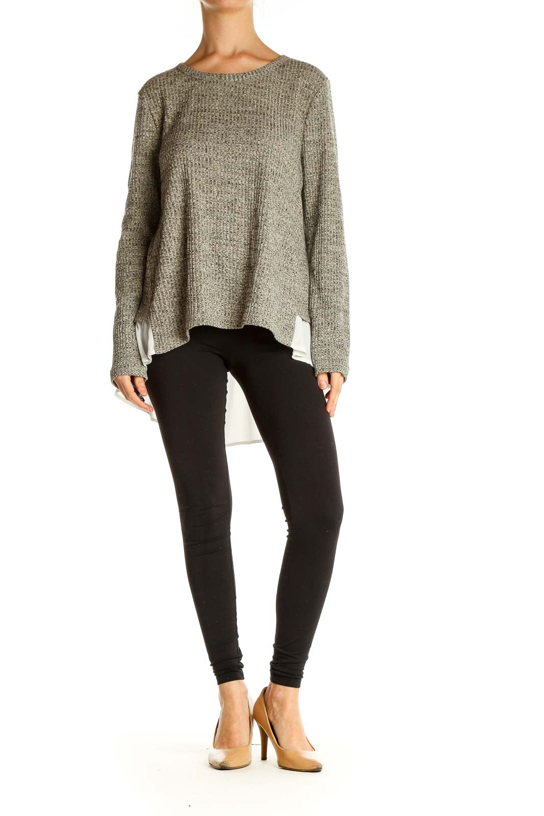 Gray Textured All Day Wear Sweater