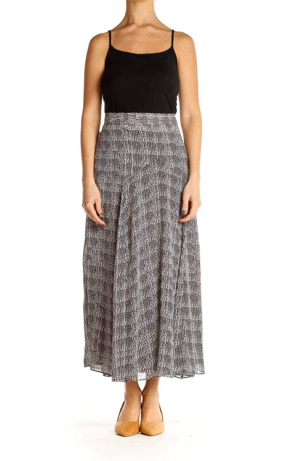 Gray Printed Bohemian Flared Skirt