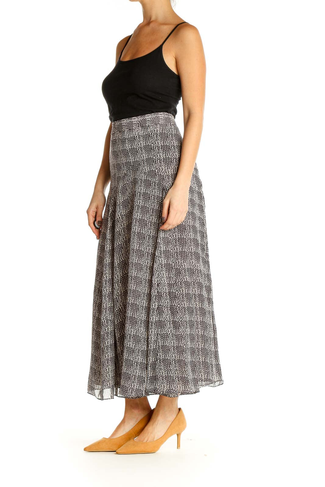 Gray Printed Bohemian Flared Skirt