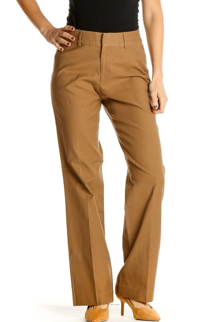 Brown Solid Casual Trousers