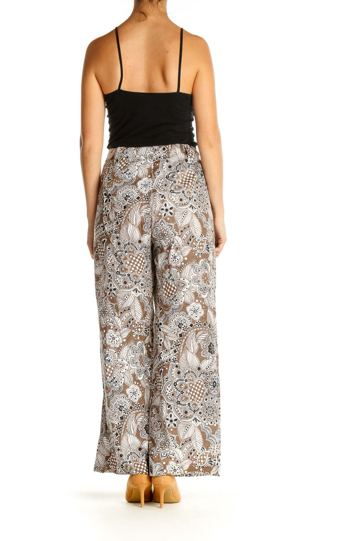 Beige Floral Print Retro Trousers