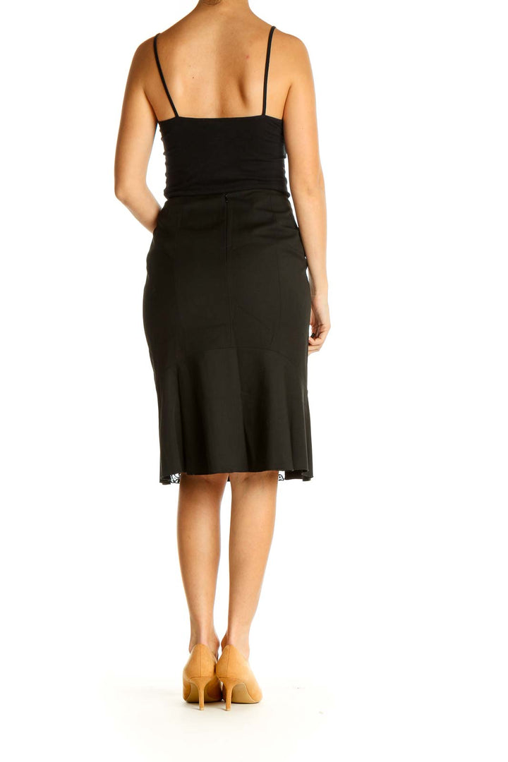 Black Solid Classic Pencil Skirt