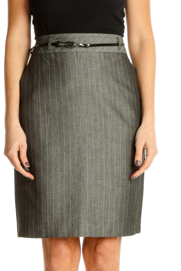 Gray Striped Work Pencil Skirt