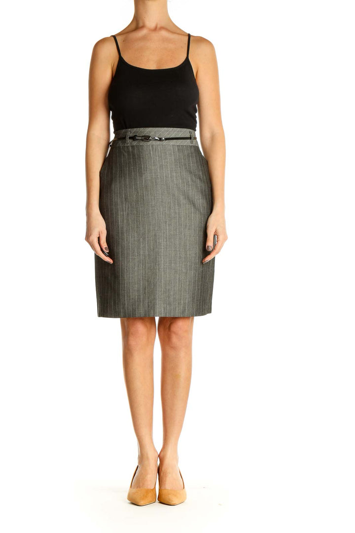 Gray Striped Work Pencil Skirt