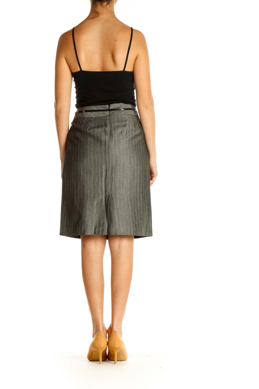 Gray Striped Work Pencil Skirt