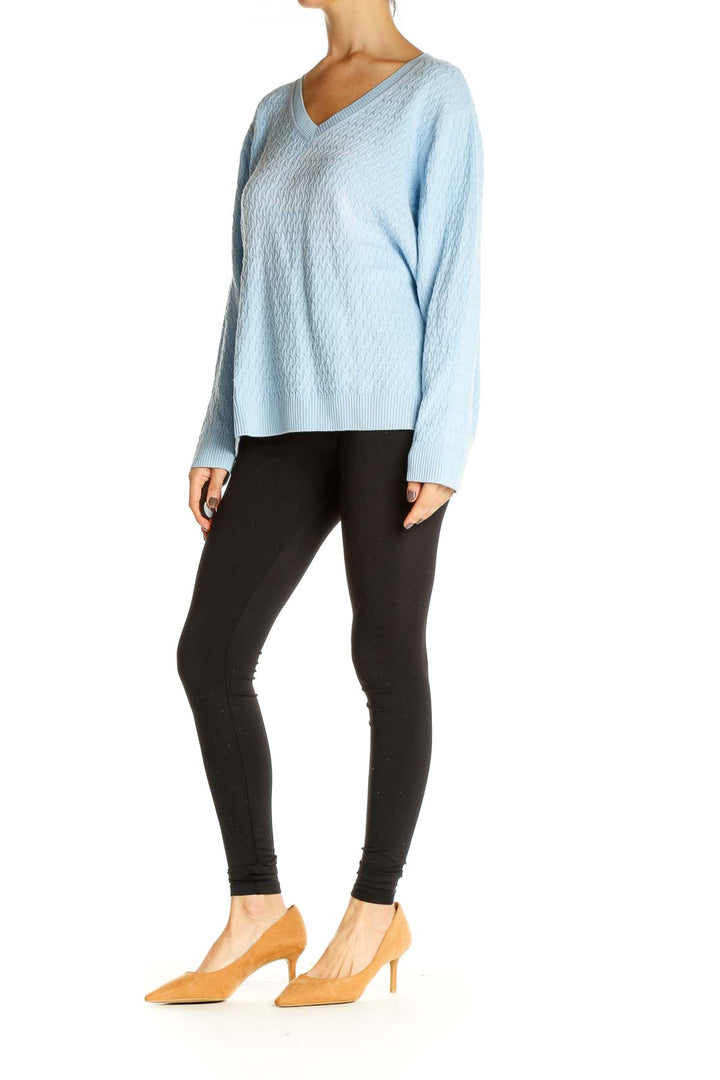 Blue Textured Classic Sweater