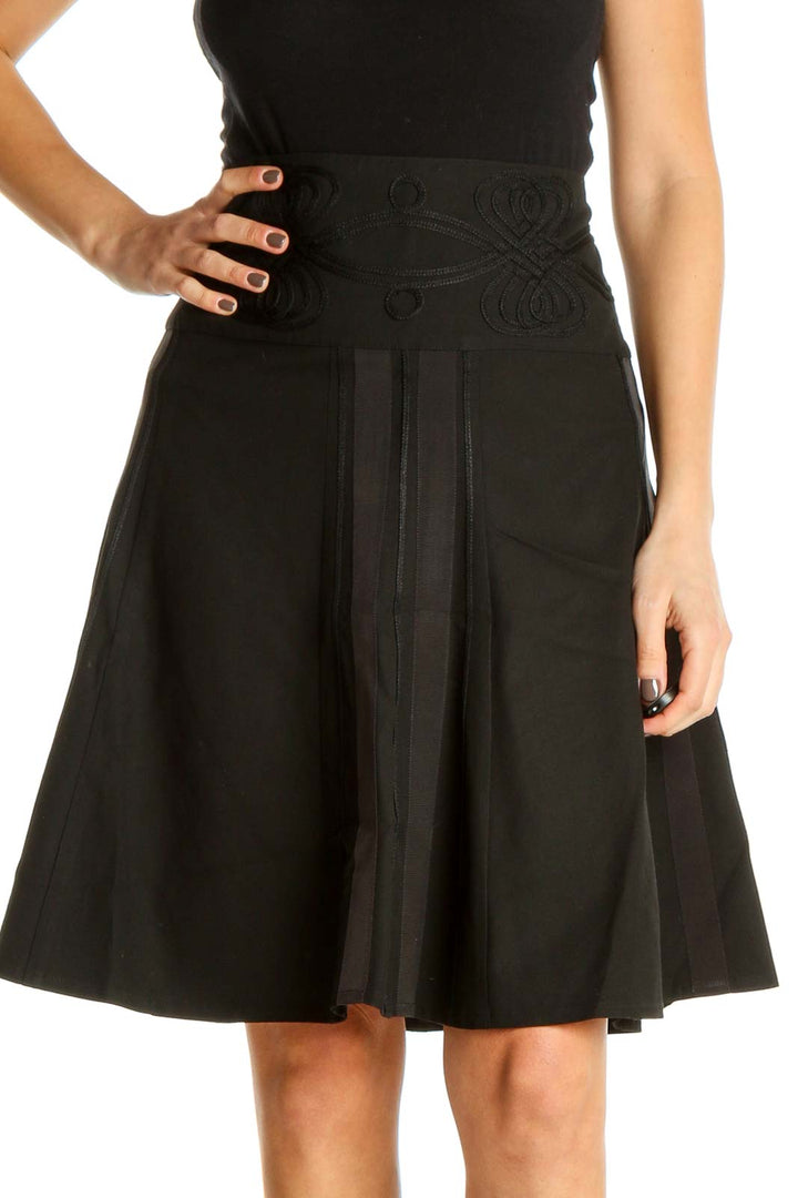 Black Solid Retro Flared Skirt