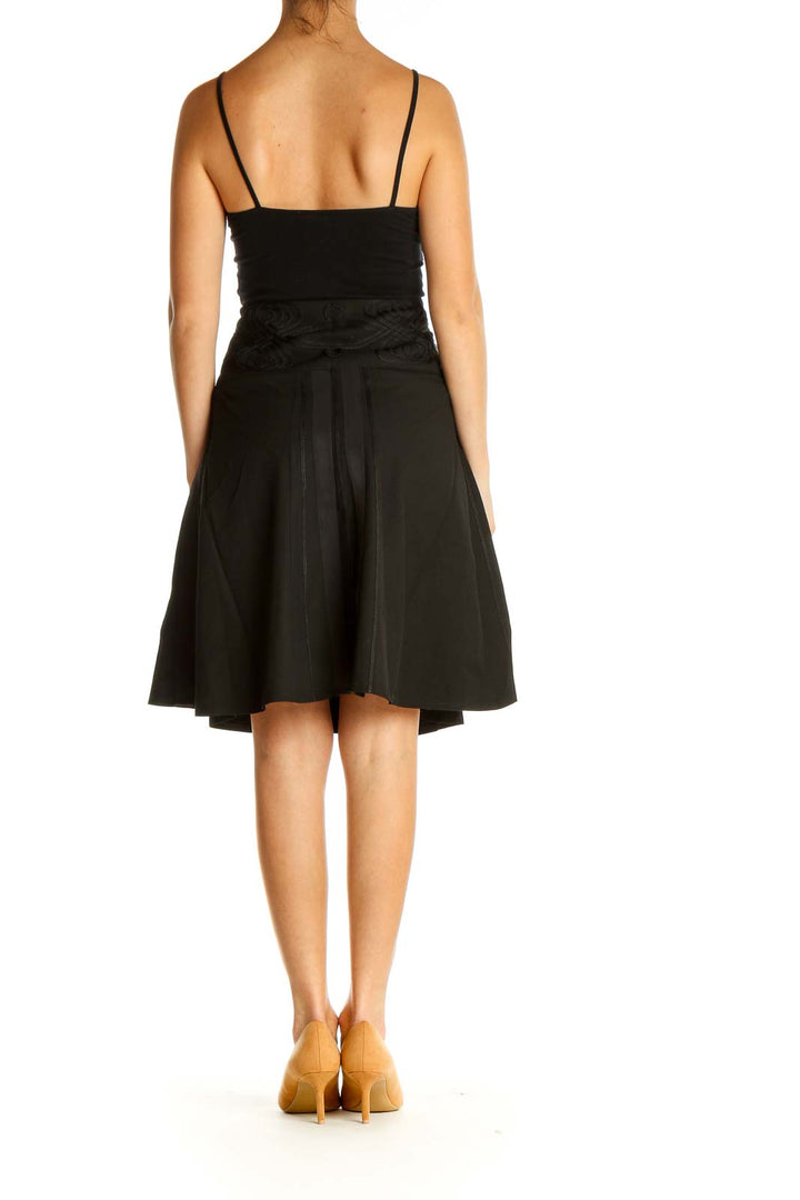 Black Solid Retro Flared Skirt