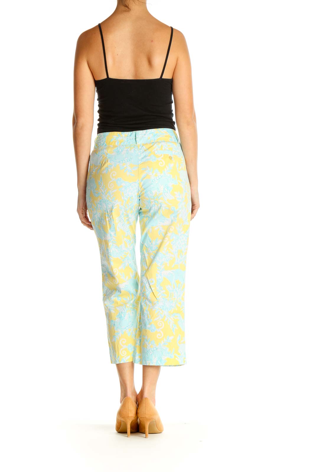 Yellow Floral Print Casual Trousers