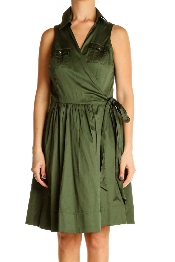 Green Solid Retro Fit & Flare Dress