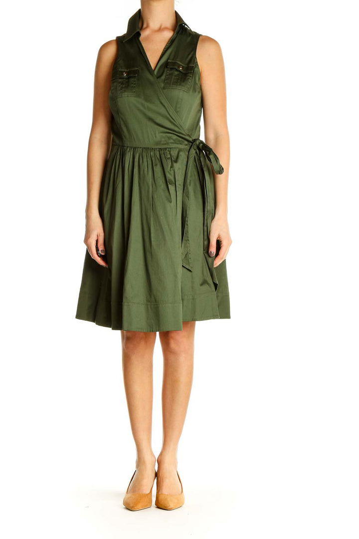 Green Solid Retro Fit & Flare Dress