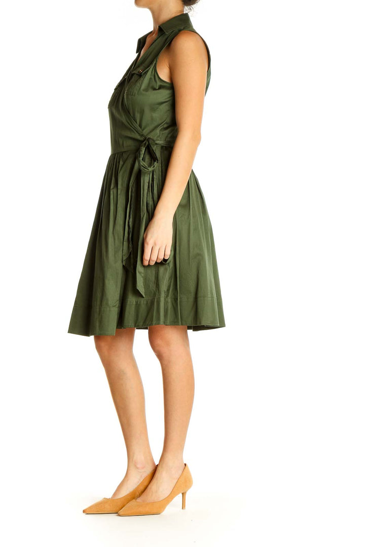 Green Solid Retro Fit & Flare Dress