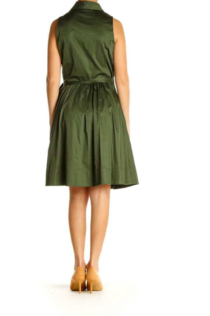 Green Solid Retro Fit & Flare Dress