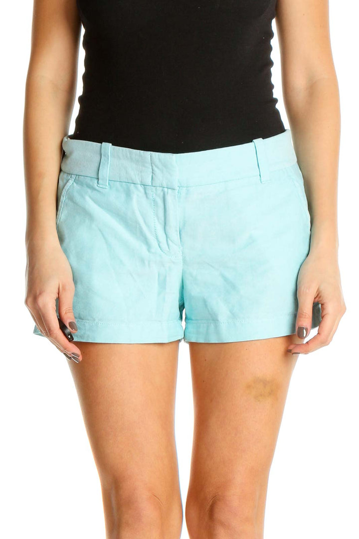 Blue Solid Casual Shorts