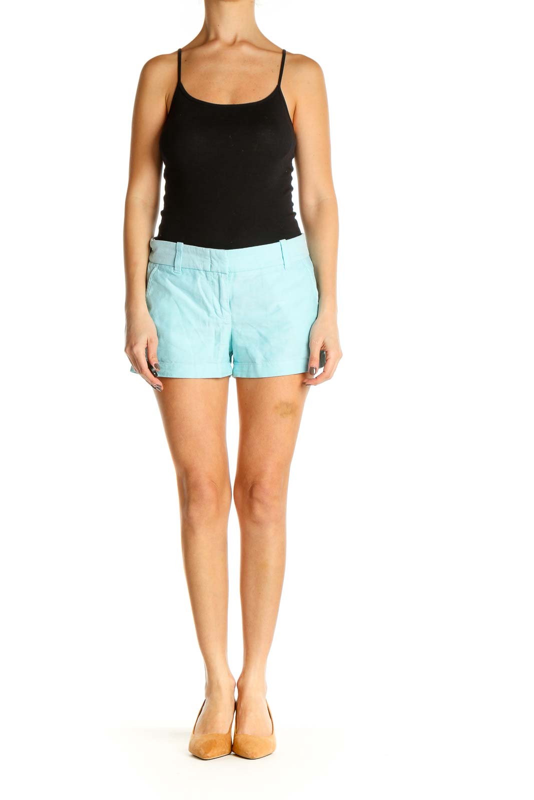 Blue Solid Casual Shorts