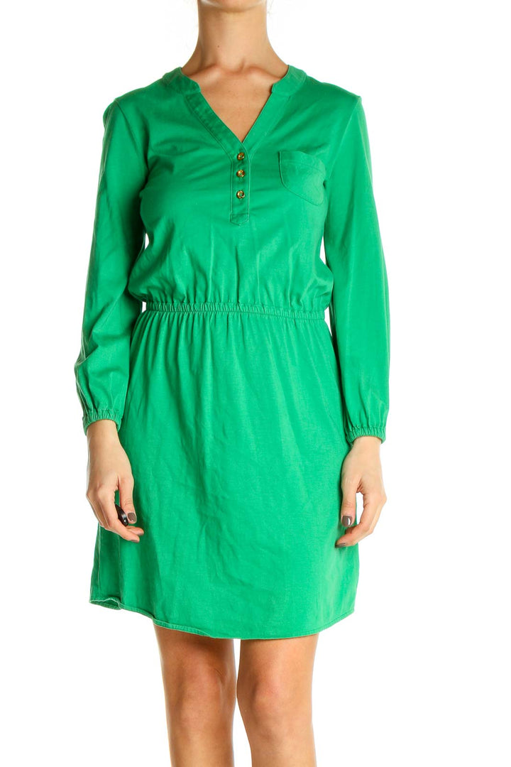 Green Solid Day Fit & Flare Dress