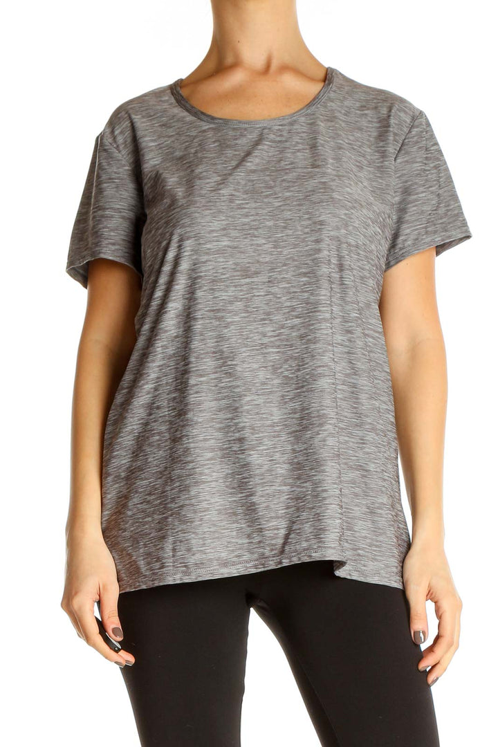 Gray Textured Casual T-Shirt