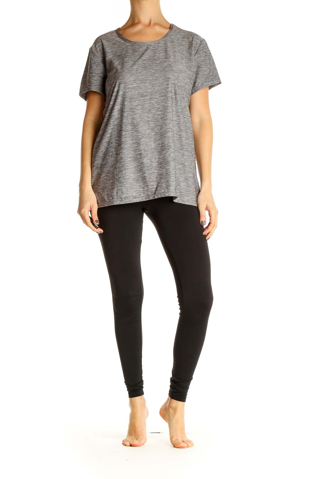 Gray Textured Casual T-Shirt