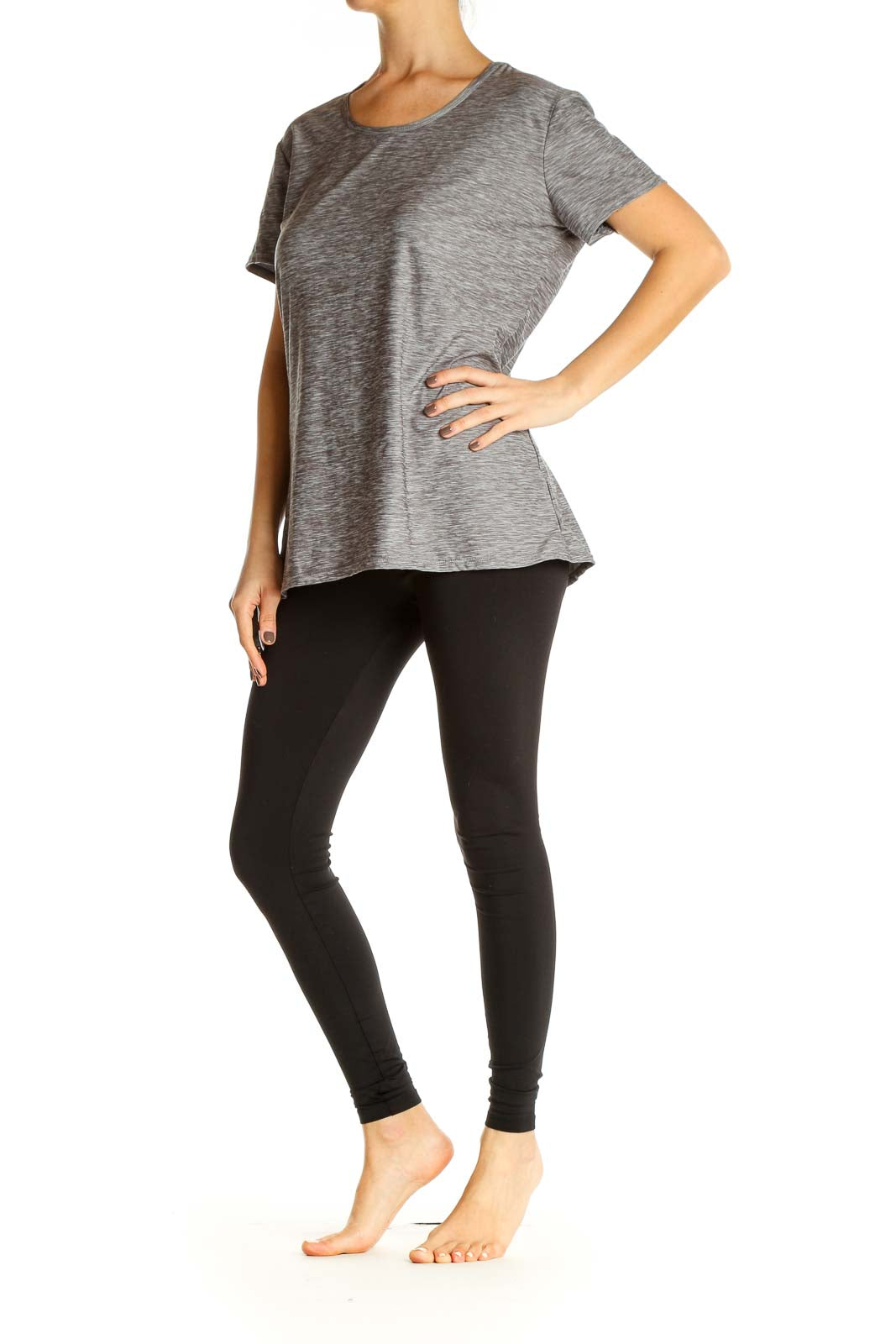 Gray Textured Casual T-Shirt