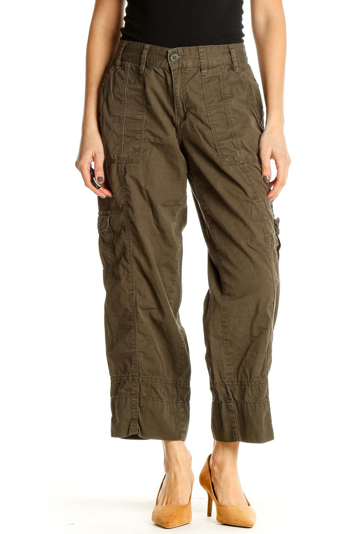 Green Solid Retro Cargos Pants