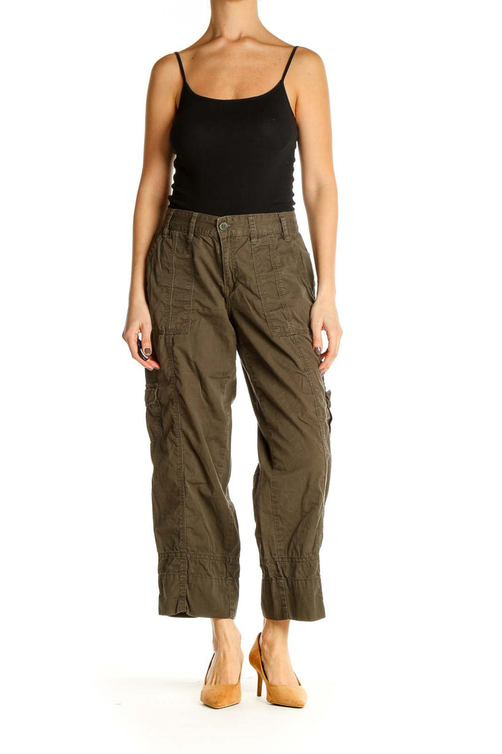 Green Solid Retro Cargos Pants