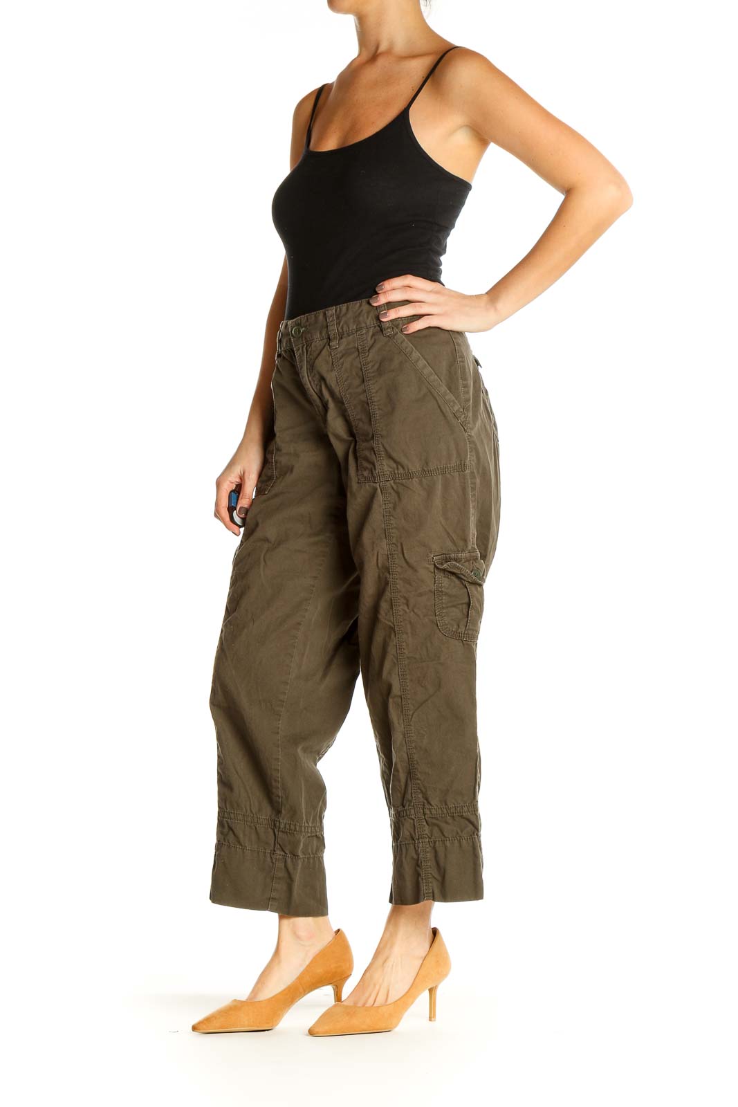 Green Solid Retro Cargos Pants