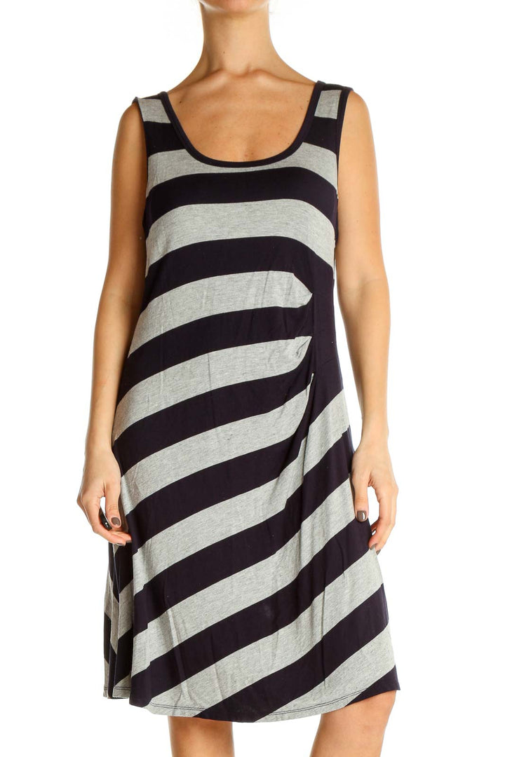 Gray Striped Day A-Line Dress