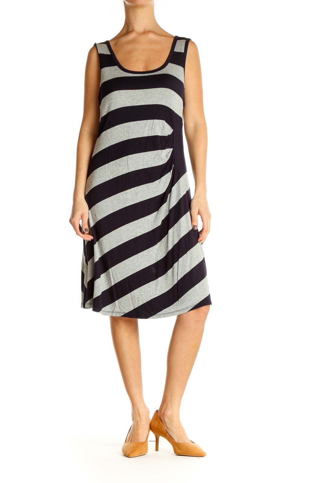 Gray Striped Day A-Line Dress