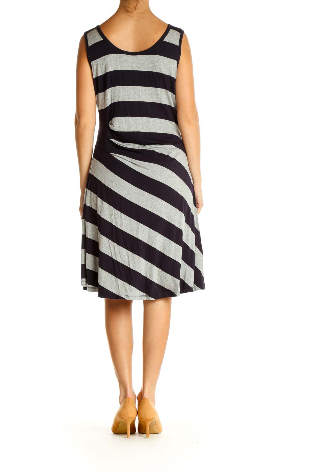 Gray Striped Day A-Line Dress