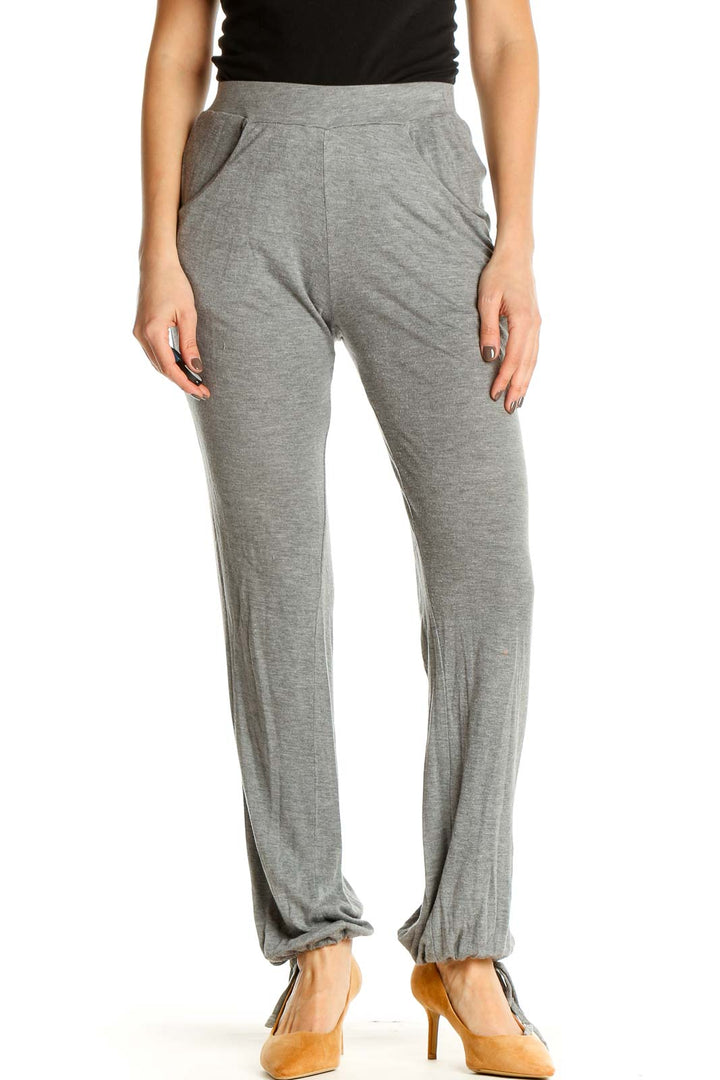 Gray Textured Casual Sweatpants