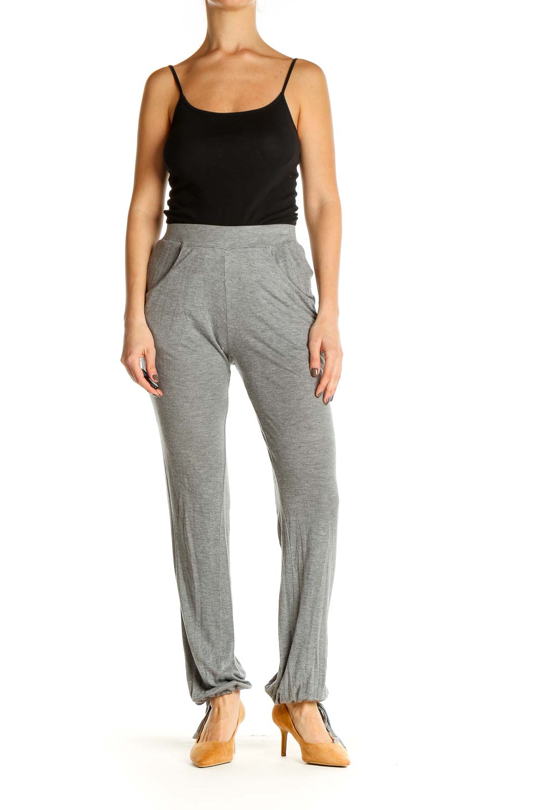 Gray Textured Casual Sweatpants