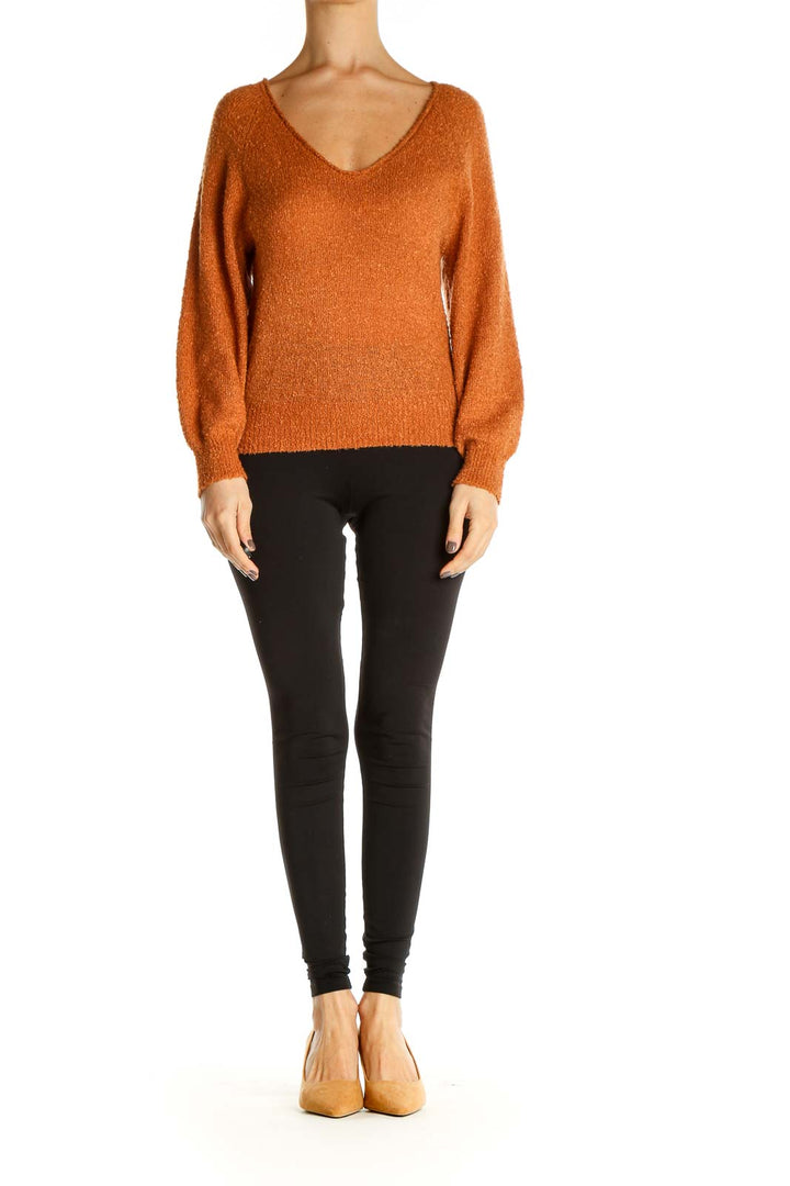 Orange Textured All Day Wear Sweater