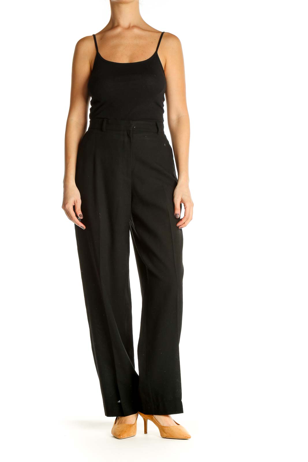 Black Solid Classic Trousers