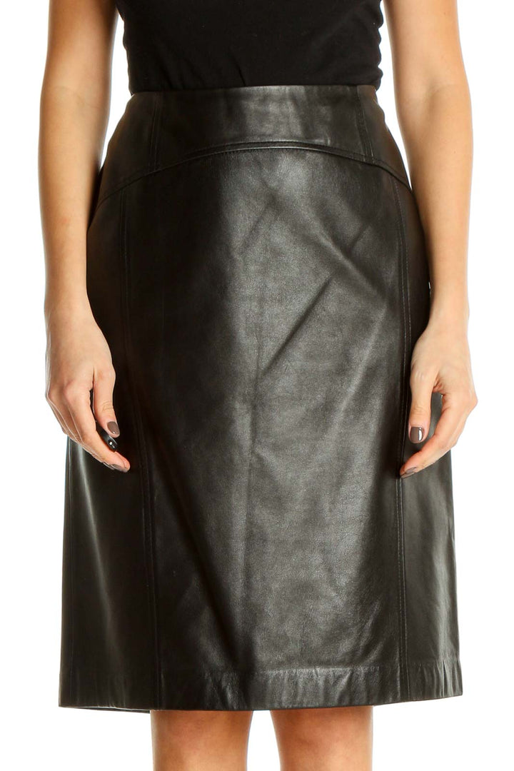 Black Solid Chic A-Line Skirt