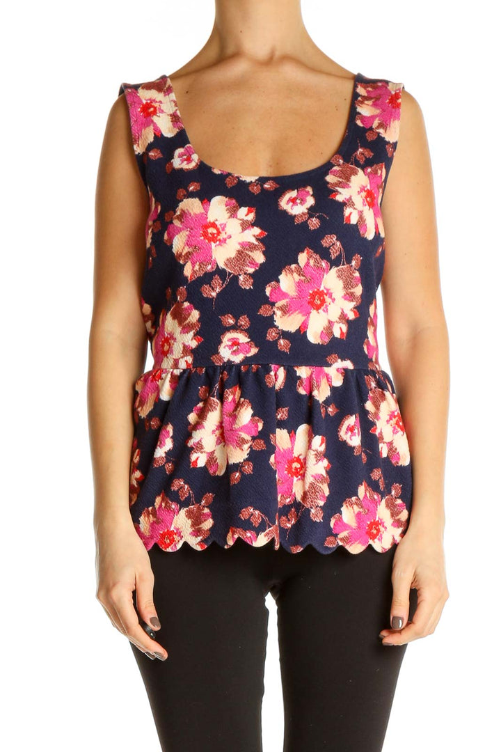 Blue Floral Print Holiday Tank Top