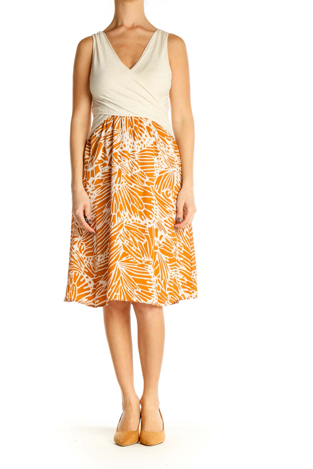 Orange Tropical Print Retro Fit & Flare Dress