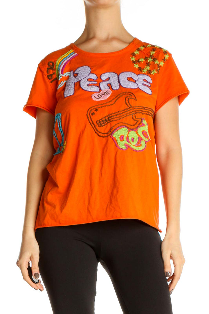 Orange Graphic Print All Day Wear T-Shirt